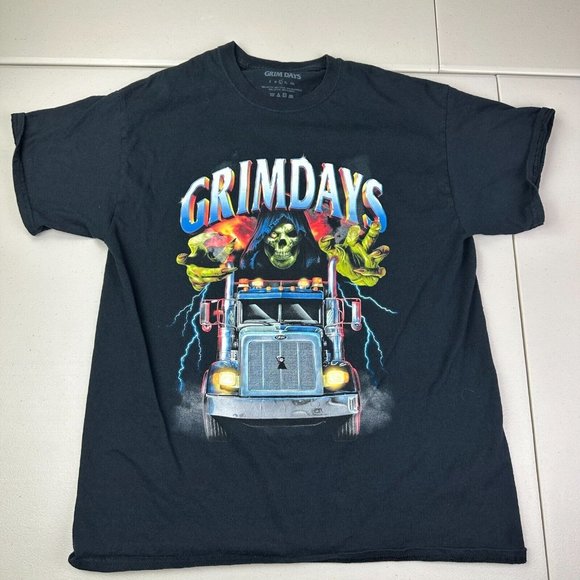 Grim Days‎ Black T Shirt Men Adult Size Large Graphic Tee Used - Picture 1 of 7